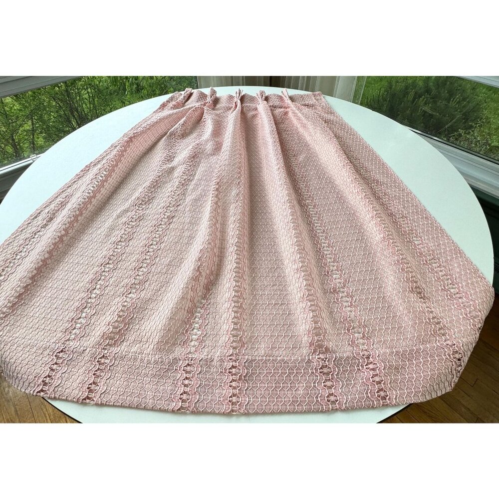 Vintage 70s pleated curtain, dusty rose, blush pink, mesh net panel